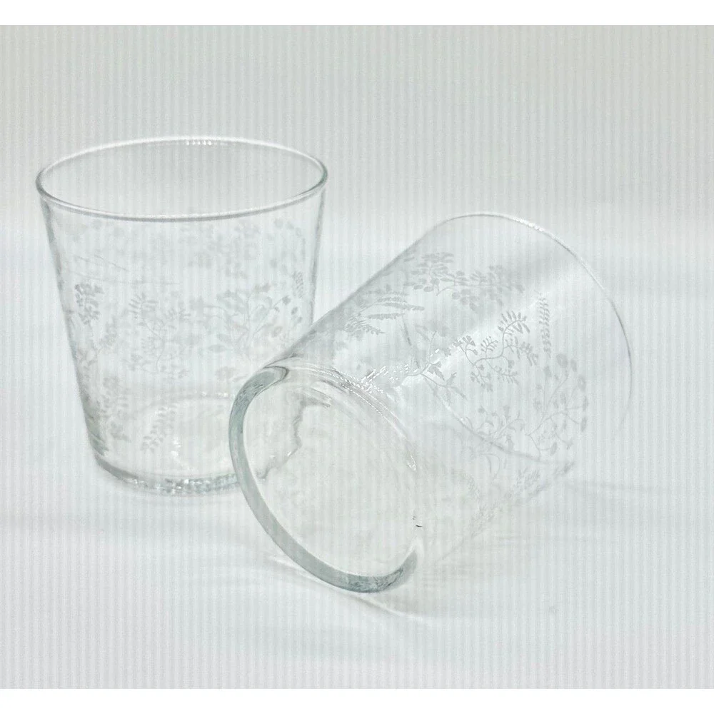 Set of 2 IKEA Hajml Glasses Etched Floral